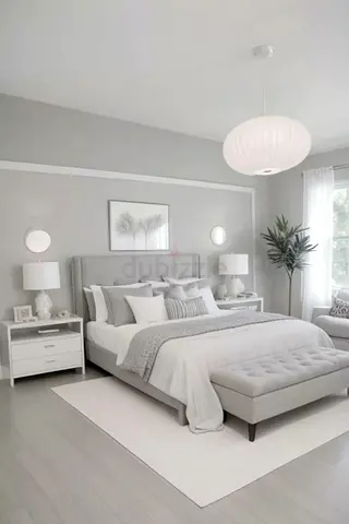 Modern Grey Bed Set with Padded Headboard and Bench