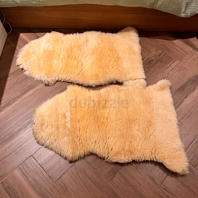 Pair of Natural Sheepskin Rugs — Soft Cozy Floor Throws
