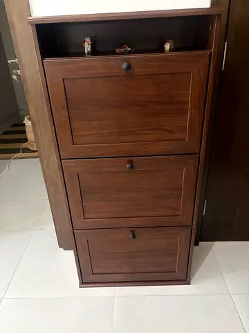 Solid Wood 3-Door Storage Cabinet / Cupboard - Dark Brown