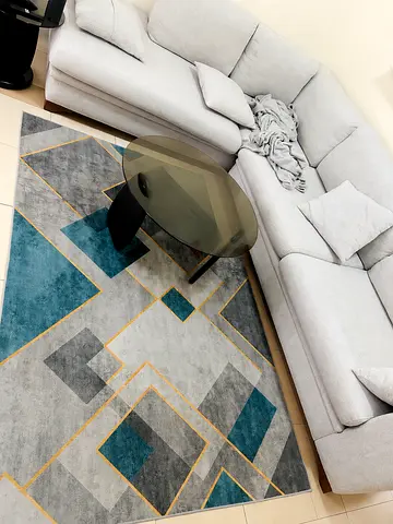 Modern Geometric Rug in Grey and Teal