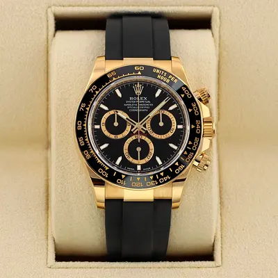 Rolex Cosmograph Daytona  Yellow Gold with Black Dial and Rubber Strap