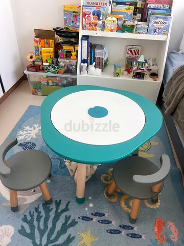Stokke table „Mutable“,  Kids Round Activity Table with 2 Chairs - Teal/Grey