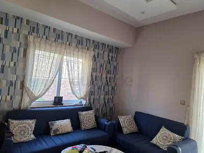 Modern Blue Sofa Set with Decorative Pillows 5 seater in good condition