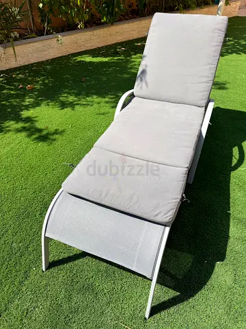 4 x Outdoor Sun Lounger with Cushions - White Metal Frame