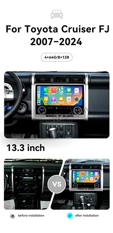 13.3 Inch Android 13 Car Radio for Toyota FJ Cruiser 2007-2024 Car DVD Player Carplay 4G DSP 360