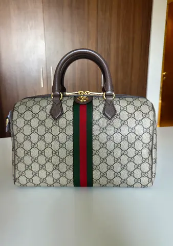 Classic Gucci Boston Bag with Web Stripe - Beige GG