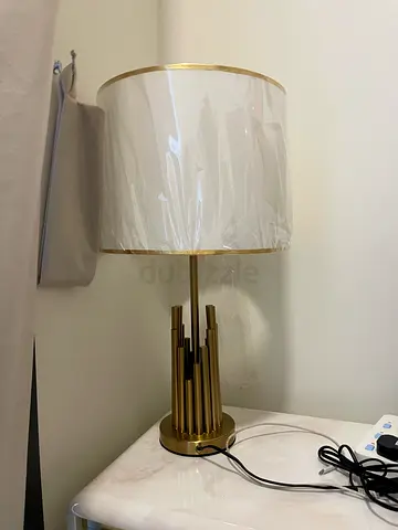 2 White Table Lamp with Gold Base and Fabric Shade