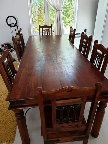 Solid Wood Dining Table with 10 Chairs — Heavy, Rustic Design