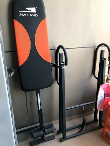 Skyland adjustable workout bench with dip handles — good condition