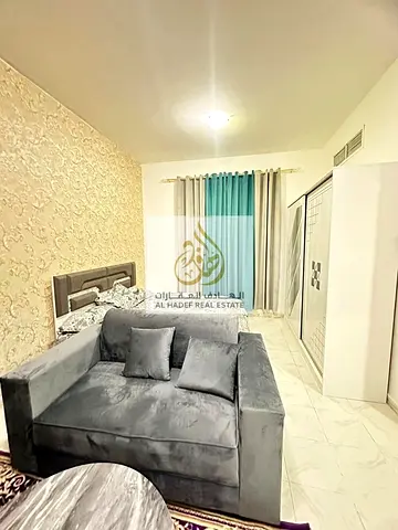 Monthly rent in Ajman, Al Hamidiya 1 area, opposite the court, next to the university. Furnished studio apartment with separate kitchen, central air c