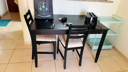 Dark Wood Dining Table with 2 Chairs - Compact Set