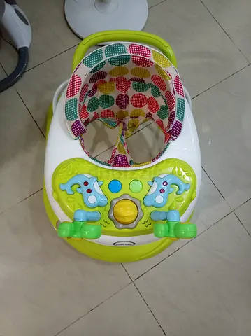 Lightweight Baby Walker with Activity Toys - Green/White, Good Condition