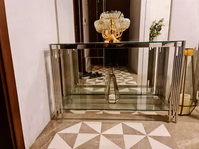 Beautiful console glass table with steel frame