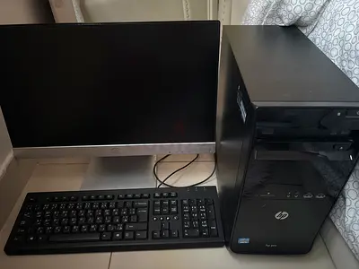للبيع كمبيوتر مكتبي HP كامل مع شاشة HP 21.5  السعر 970 قابل لتفاوض لجادين فقط بوصة