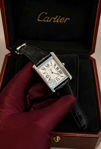 Cartier Tank Solo Mens Watch with Black Leather Strap