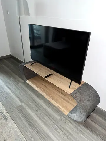 Modern Curved Concrete  Wood TV stand