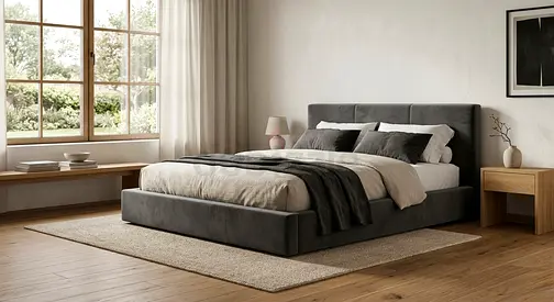 Used Modern Upholstered Platform Bed with Headboard - King Size