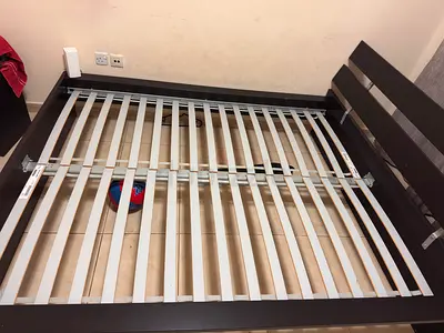 Wooden Double Bed Frame with Slatted Base - Dark Brown