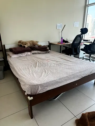 Queen wooden bed frame with mattress (excellent condition)