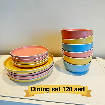 Colorful Ceramic Dining Set — Plates  Bowls (Good Condition)