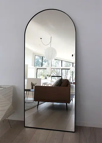 Large Arched Full-Length Wall Mirror with Slim Black Frame