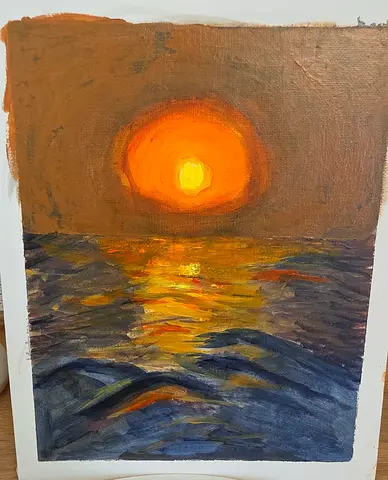Original Oil Painting of Sunset Over Sea - Handpainted Canvas