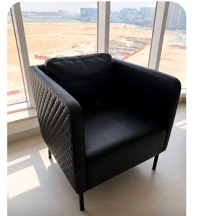 Black Quilted Leather Armchair — Solid Modern Single Seat