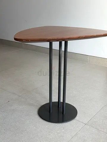 Vintage Mid-Century Side Table — Triangular Walnut Top, Pedestal Base