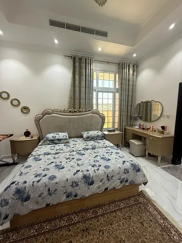 Queen size upholstered bed with matching nightstands dresser and chester with mattress