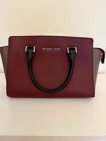 Michael Kors Burgundy/Grey Saffiano Leather Medium Selma Tote