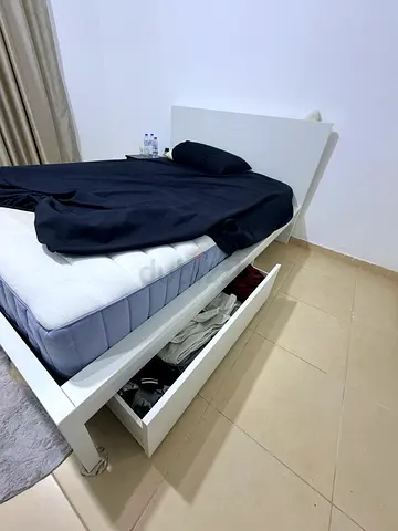White Storage Bed Frame with Headboard and Under-Bed Drawer - King/Queen (please verify size)