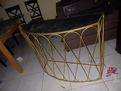 Gold Metal Console Table with Black Top - Curved Entry Table