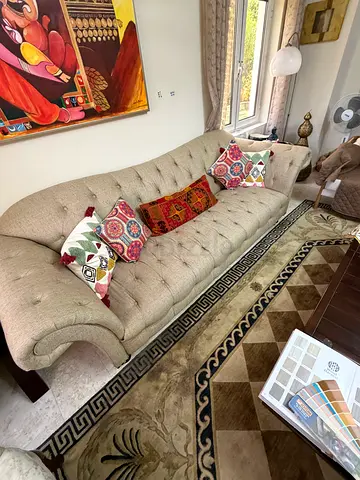 Elegant Tufted Fabric Sofa with Cushions