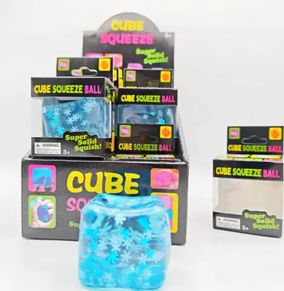 Cube Squeeze Ball - Blue Glitter Squishy Stress Toy (New) needoh