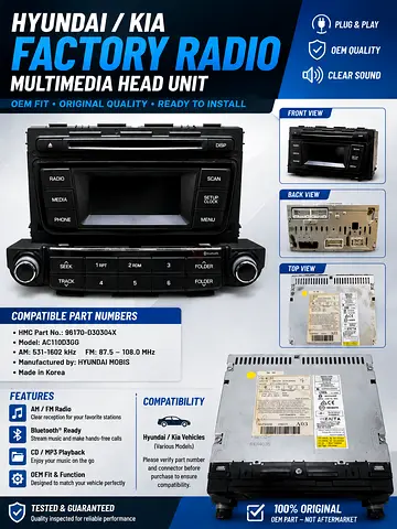 Used OEM Car Stereo Head Unit - Single DIN with CD/Radio/Media Controls