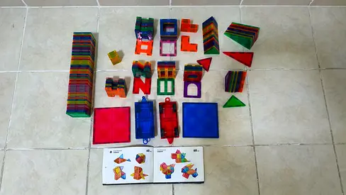 Magnetic Building Tiles Set with Instruction Booklet - Assorted Shapes