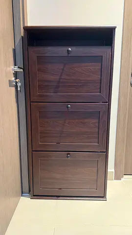 Slim 3-Tier Wooden Shoe Cabinet in Dark Walnut