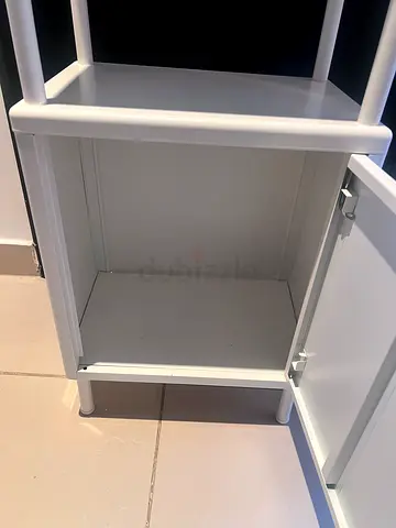 White metal bedside table / nightstand or storage for bathrooms