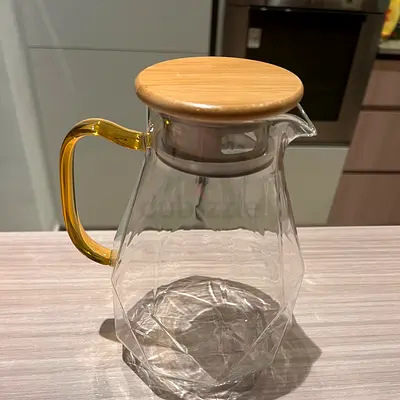 Glass Jug / Pitcher with Metal/Bamboo Lid and Handle