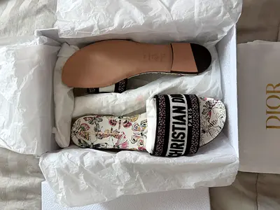 Christian Dior Womens Floral Logo Slide Sandals — Size (39/39,5) — Excellent Condition