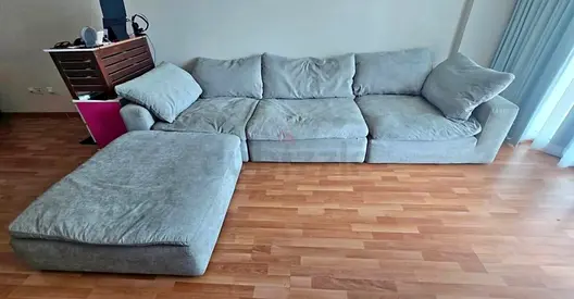 Like a brand Pan Emirates Pianca Modern Corner Feather filled sofa with ottoman