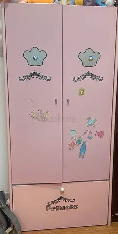 Pink Princess 2-Door Baby/Kids Wardrobe with Bottom Drawer