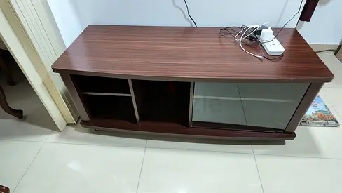 Wooden TV/Entertainment Unit with Glass Sliding Door - Dark Finish
