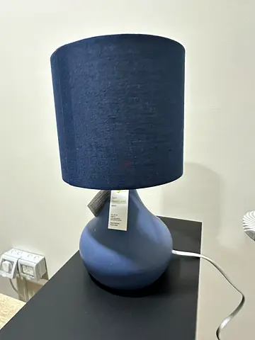 Blue ceramic touch table lamp with fabric shade - Brand New Not Used