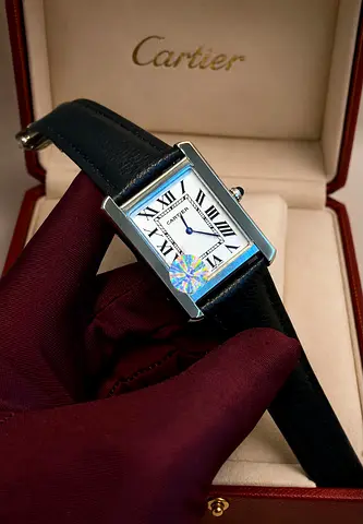 Cartier Tank-style Mens Watch with Leather Strap