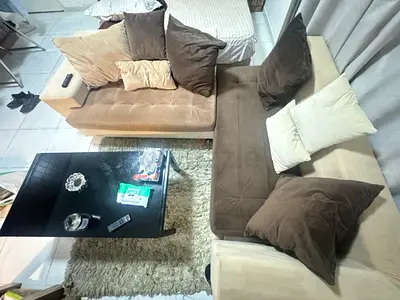 L-shaped 5-seater sectional sofa in beige  brown - good condition