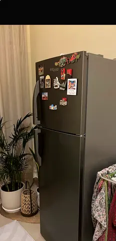 Good condition double-door refrigerator, used - grey