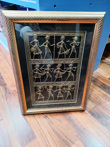 Framed Brass Relief Panel with Brass Dancing Figures 44*32cm