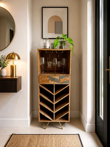 Solid Wood Wine Rack Cabinet with Glass Holder