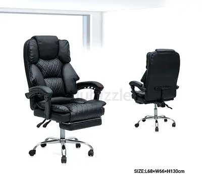Black Leather Executive Office Chair with Footrest - Good Condition